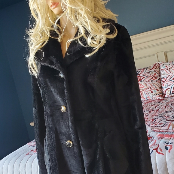 BETTY ROSE VINTAGE BLACK FAUX FUR COAT SZ S/M - Picture 8 of 15